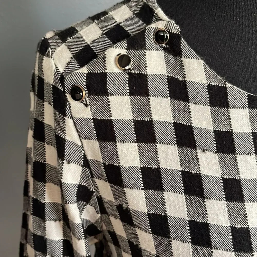 Zara Basic Black/White Textured Check Ruffle Hem/… - image 3